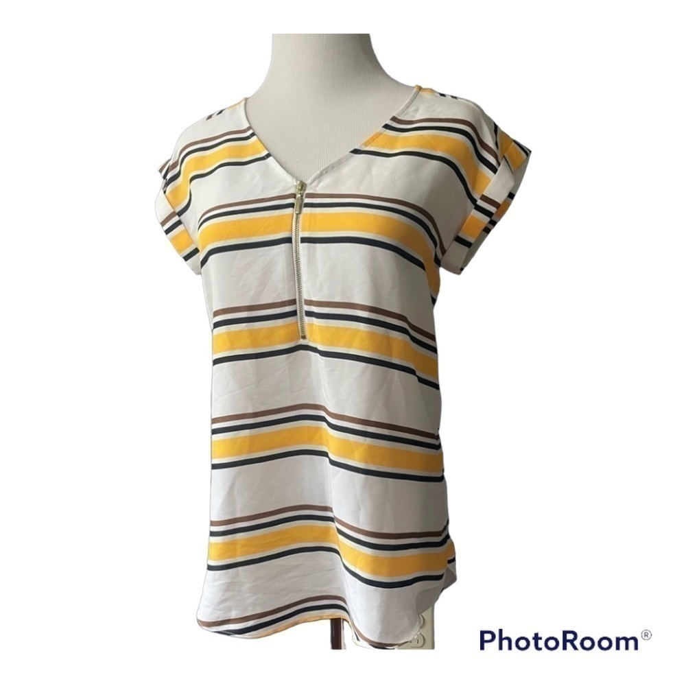 EXPRESS striped half zip lightweight blouse top